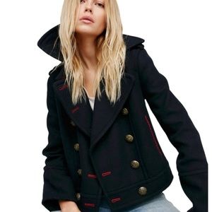 XS Free People NWT Peacoat Navy Heavy Wool Jacket Cropped City Limits